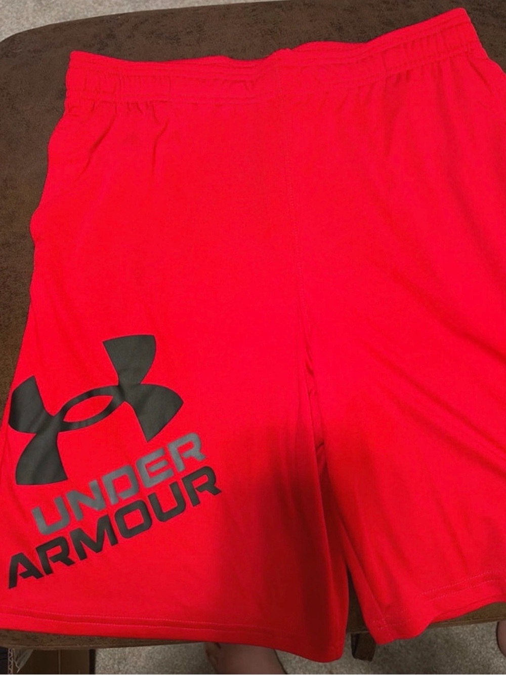 Under Armour Youth Bright Red Athletic Shorts with Black Logo